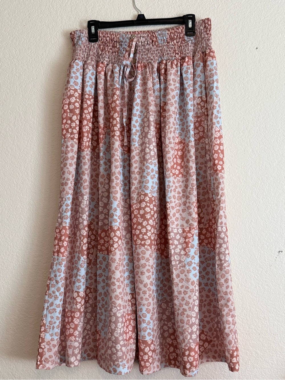 SHEIN Dusty Pink Patchwork Floral Smocked Maxi Skirt